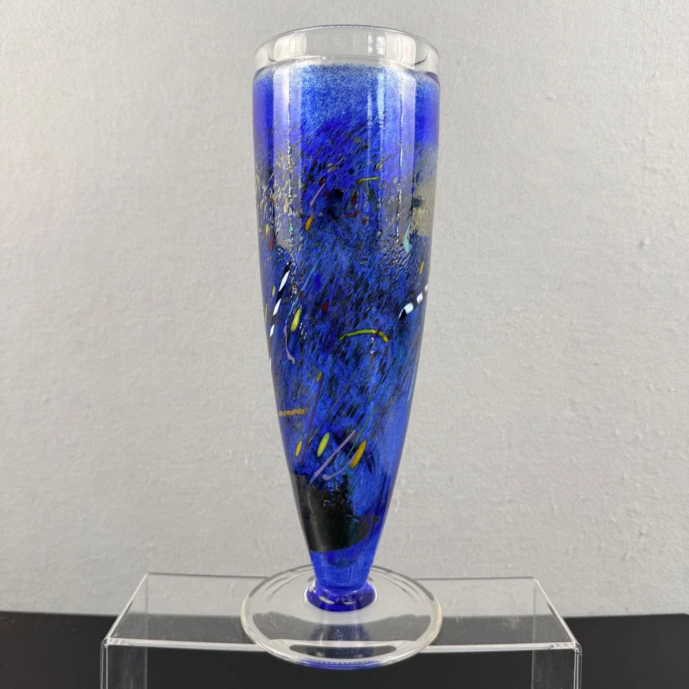 Kosta Boda Satellite Vase Bertil‎ Vallien Artist Collection Signed 49250 Cobalt